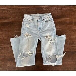American Eagle Outfitters Distressed Stretch Flared Denim Jeans Blue Women's 00